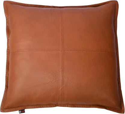 D DOLLY LAMB Lambskin Leather Pillow Cover - Sofa Cushion Case - Decorative Throw Covers for Living Room & Bedroom, 20x20 Inches - Camel Antique Box