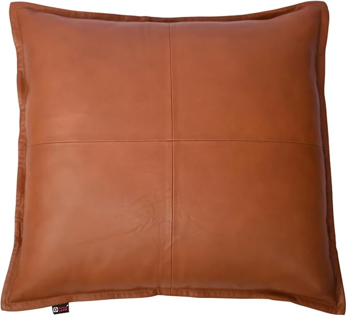 D DOLLY LAMB Lambskin Leather Pillow Cover - Sofa Cushion Case - Decorative Throw Covers for Living Room & Bedroom, 18x18 Inches - Camel Antique Box