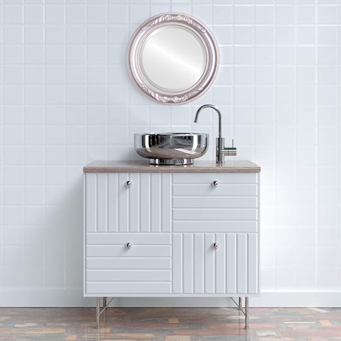 OVALCREST Round Beveled Wall Mirror for Home Decor - Florence Style - Silver Shade - 34x34 Outside Dimensions