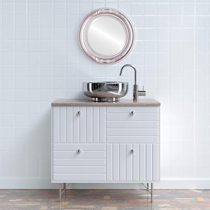 OVALCREST Round Beveled Wall Mirror for Home Decor - Florence Style - Silver Shade - 34x34 Outside Dimensions