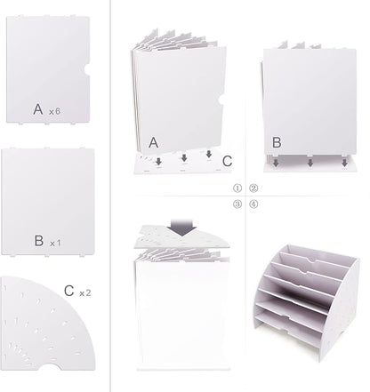 SONGWAY Fan Shaped Desk File Organizer - 6 Compartments File Holder for Desktop, Magazine Rack, Mail Holder, File Sorter, Paper Organizer for Home Office Classroom, White