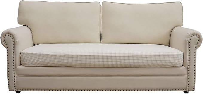 Eismodra Couch Cushion Covers Magic Stretch Sofa Slipcover for 3 Cushion Couch Dogs Pet L Shape 2 Seat Replacement Furniture Protector,Cream White Length 37-53 inches(Only 1 Piece)