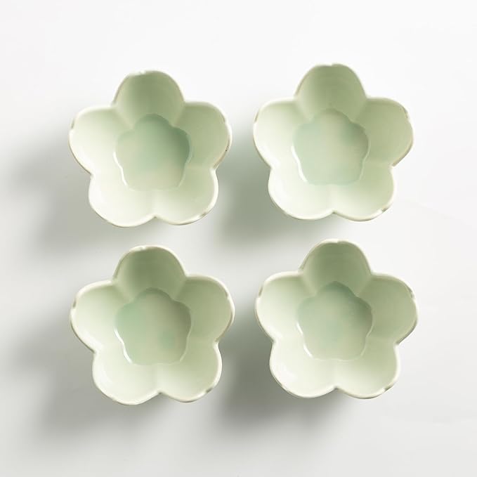Floral Ceramic Jewelry Tray - 3.5" Elegant Ring Holder Dish & Trinket Bowl for Vanity Dresser Decor (green)