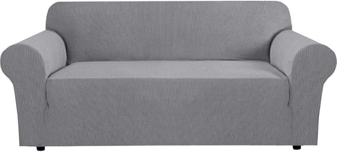 H.VERSAILTEX Stretch Slipcovers for Sofas 1 Piece Couch Cover for Dogs Washable 3 Cushion Couch Covers for Sofa Feature Thick Checked Jacquard Fabric with Elastic Bottom, Sofa Large - Dove