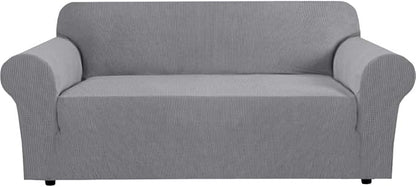 H.VERSAILTEX Stretch Slipcovers for Sofas 1 Piece Couch Cover for Dogs Washable 3 Cushion Couch Covers for Sofa Feature Thick Checked Jacquard Fabric with Elastic Bottom, Sofa Large - Dove