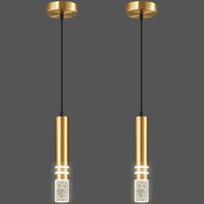 Pendant Lights Kitchen Island, Crystal Pendant Light Fixtures Mini 6W LED Modern Kitchen Pendant Lighting Over Sink and Living Room and Bedroom (Gold 2 Pack)