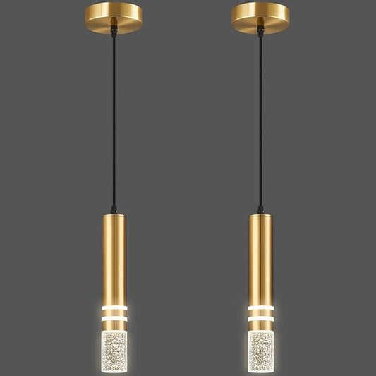 Pendant Lights Kitchen Island, Crystal Pendant Light Fixtures Mini 6W LED Modern Kitchen Pendant Lighting Over Sink and Living Room and Bedroom (Gold 2 Pack)