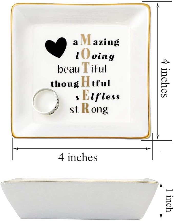 JoycuFF Gifts for Mom Christmas Ceramic Trinket Plate Tray Mother's Day Birthday Gifts for Best Mama from Daughter Son Ring Dish Jewelry