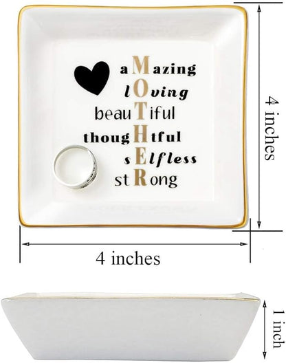 JoycuFF Gifts for Mom Christmas Ceramic Trinket Plate Tray Mother's Day Birthday Gifts for Best Mama from Daughter Son Ring Dish Jewelry