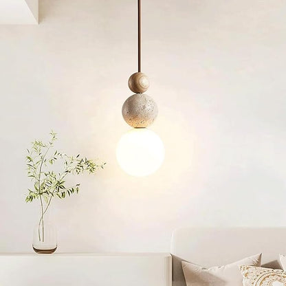 Modern Indoor Pendant Light Natural Stone Spherical Hanging Light Frosted White Glass Suspension Pendant Lamp for Bedside Restaurant Kitchen Island Aisle Bar Club Chandelier (Brown)