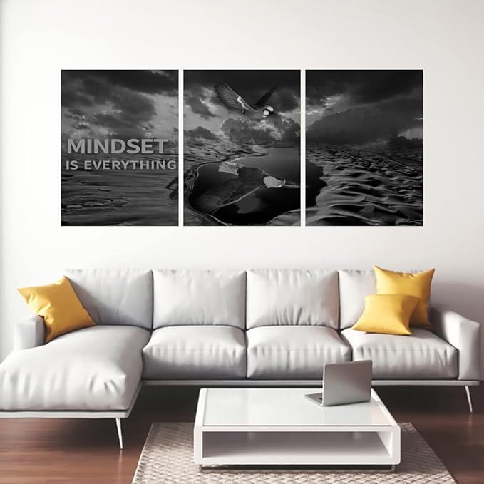 Yetaryy 3 Panels Inspirational Canvas Painting Motivational Wall Art Success Framed Poster Grind Hustle Positive Quotes Wall Poster Office Inspirational Décor 72''W x 36''H (Animals-HeiYing-3XL)