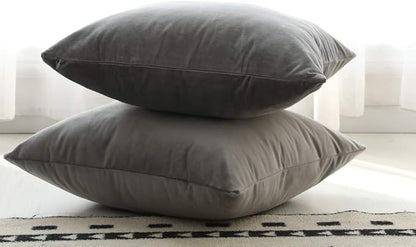 Set of 2 Comfortable Throw Pillow Cover for Bedding, Decorative Accent Cushion Sham Case for Couch Sofa, Soft Solid Velvet with Zipper Hidden - 16"x16", Dolphin Gray