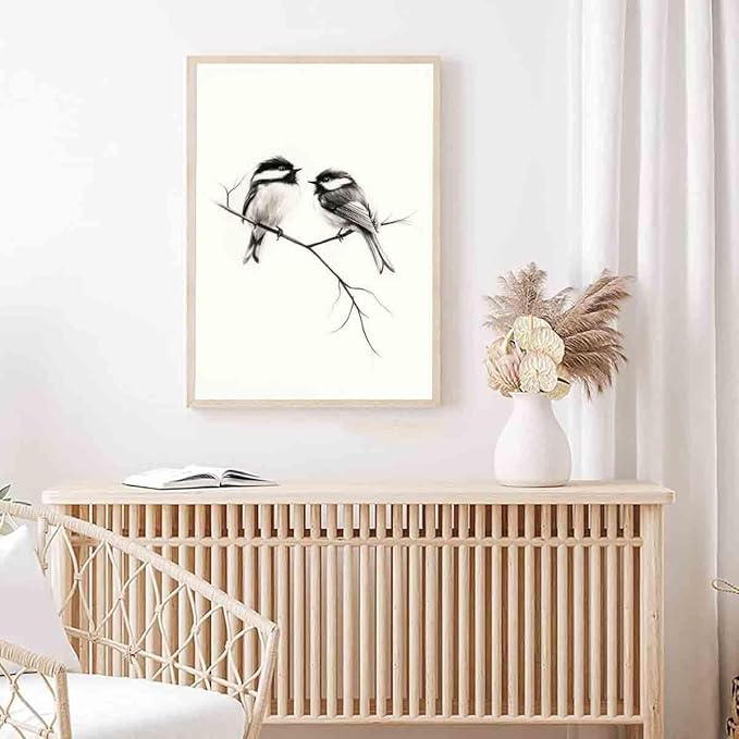 Bird Sketch Wall Art Minimalist Animal Print Vintage Bird Prints Pencil Drawing Wall Art Minimalist Birds Canvas Animal Sketch Prints Black And White Birds Picture Neutral Room Decor 16x24inch No Frame
