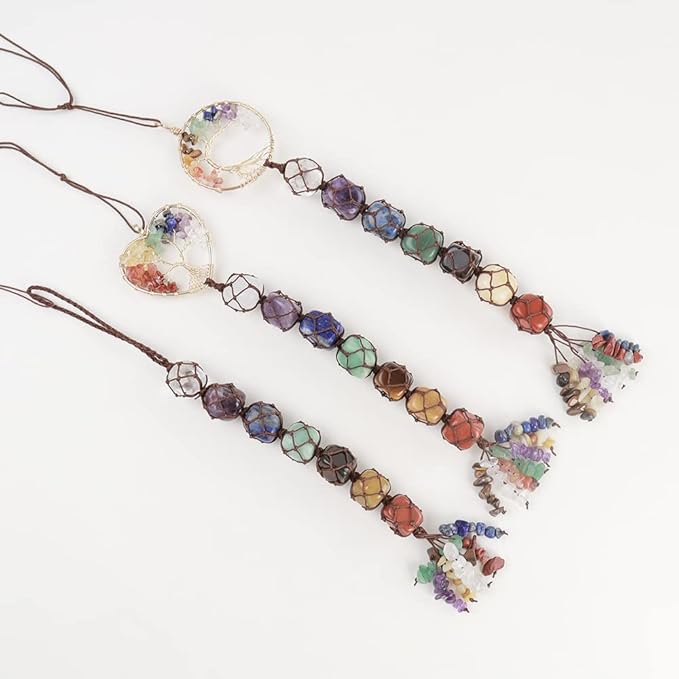 Anjiucc 7 Chakra Stone Healing Crystal Tree of Life Wall Hanging Home Interior Decoration，Window Decoration，Yoga Meditation