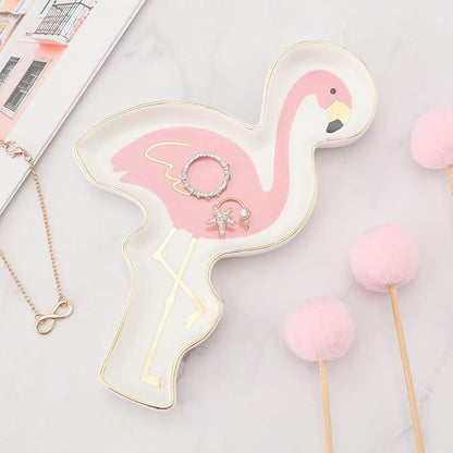 Stephanie Imports Flamingo Ceramic Trinket Plate and Decorative Jewelry Dish