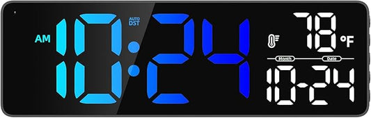 Large LED Digital Wall Clock with Date, Temperature, Auto-Brightness, Auto-DST | Big Digital Clock for Bedroom, Desk, Classroom, Living Room, Kitchen, Office, Gym, Farmhouse, Xmas Gift for Seniors