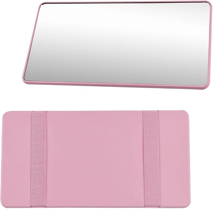 Car Sun Visor Vanity Mirror, Vehicle Sun-Shading Cosmetic Makeup Mirror with Straps, Large Automotive Interior Rearview Travel Accessories, Universal for SUV RV Truck (Pink/No LED)