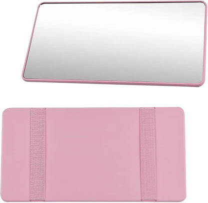 Car Sun Visor Vanity Mirror, Vehicle Sun-Shading Cosmetic Makeup Mirror with Straps, Large Automotive Interior Rearview Travel Accessories, Universal for SUV RV Truck (Pink/No LED)