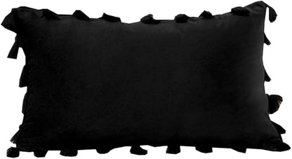 vctops Velvet Soft Solid Decorative Throw Pillow Cover with Tassels Boho Accent Cushion Case for Couch Bedroom Car Black 12''x20''