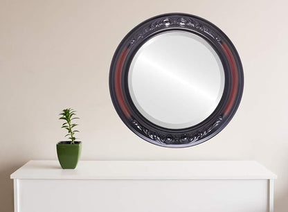OVALCREST Round Beveled Wall Mirror for Home Decor - Florence Style - Rosewood - 28x28 Outside Dimensions