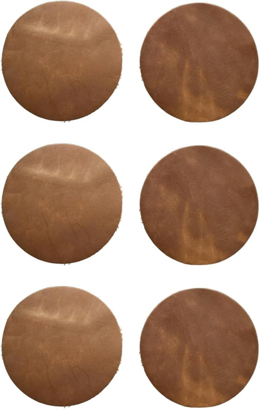 Real Natural Grain Leather Coasters – Durable Non-Slip (Luggage) Distressed Design, Set of 6 for Table Protection in Home, Office, Kitchen, and Bar