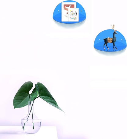 ROYALITA Small Acrylic Shelves Room Decor Floating Shelves (2-Pack, 8-inch Diameter) - Wall Mounted Display Stand for Plants, Toys, Makeup, and More - Ideal for Home and Office, Blue
