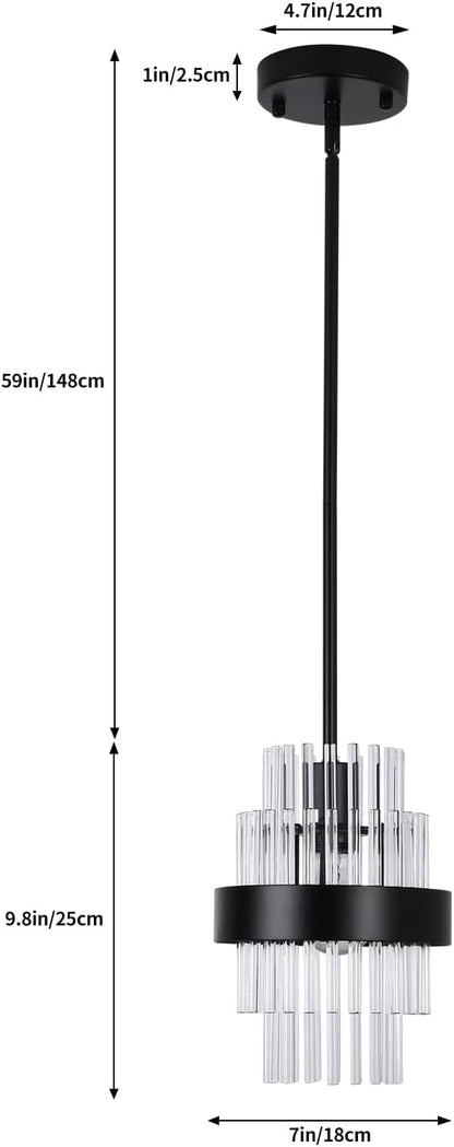 Pendant Light Fixtures, 7inch Modern Glass Pendant Lights, Matte Black Kitchen Island Lighting, Height Adjustable Pendant Lighting (Matte Black, 1 Pack)