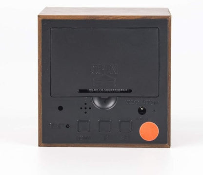 Lancoon Wooden Alarm Clock - Mini Cube LED Digital Clock with Time/Date/Temperature Display, 3 Levels Brightness and Voice Control Great for Home Office Travel - AC10Brown_Red