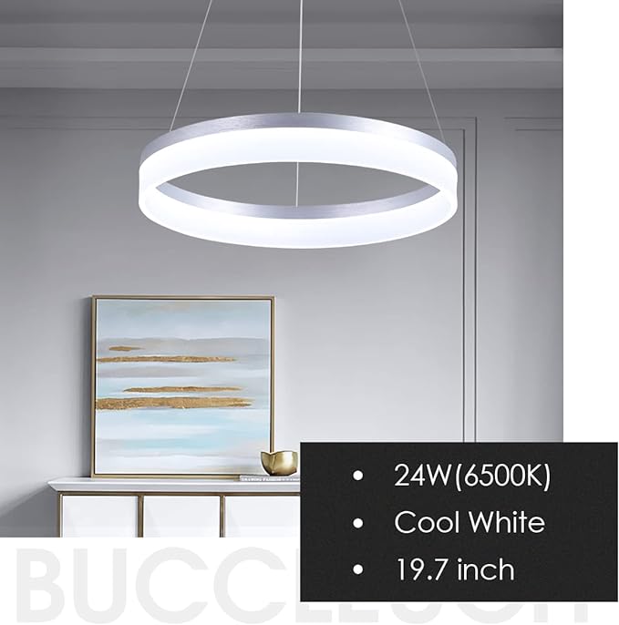 Buccleuch Dimmable 3-Ring LED Chandelier, Height Adjustable Modern Silver Pendant Light, ETL-Certified Flush Mount Acrylic Ceiling Light for Dining Room Living Room Bedroom Foyer, 3000K-6500K