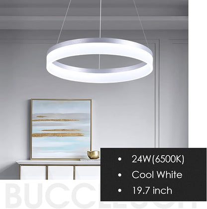 Buccleuch Dimmable 3-Ring LED Chandelier, Height Adjustable Modern Silver Pendant Light, ETL-Certified Flush Mount Acrylic Ceiling Light for Dining Room Living Room Bedroom Foyer, 3000K-6500K