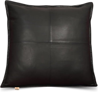 Lambskin Leather Pillow Cover - Sofa Cushion Case - Decorative Throw Covers for Living Room & Bedroom, 18x18 Inches - Black Box Pack of 1
