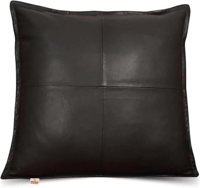 Lambskin Leather Pillow Cover - Sofa Cushion Case - Decorative Throw Covers for Living Room & Bedroom, 16x16 Inches - Black Box Pack of 1