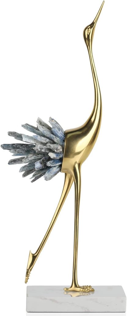 Gold Decor Accents,Brass Birds Statues Gold Home Decor Modern Crystal Decor Ornaments for Living Room, Bedroom, Office Desktop, Cabinets (Blue A)