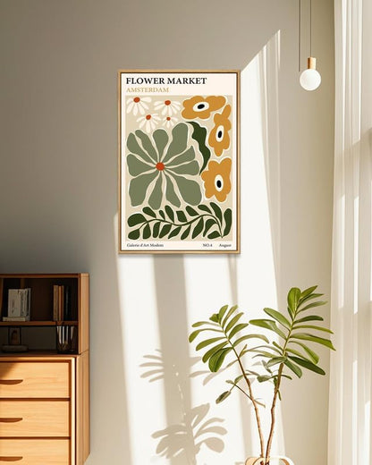 Zzuyi Framed Flower Market Wall Art,Vintage Flower Pictures,Abstract Colorful Flower Painting for Bedroom Living Room Dorm Gallery 12x16 Inch