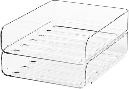 2-Tier Acrylic Paper Tray Organizer - Low-Profile Desk File Sorter for Office/Home, Clear Stackable Letter Tray for Bills, Crafts, Notebooks