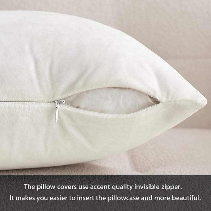 MIULEE Velvet Throw Pillow Covers 12x20 Inch, Pack of 2 - Pure White, Soft Solid Lumbar Decorative Pillow Covers Modern Luxury Home Decor for Spring Couch Sofa Bedroom Livingroom