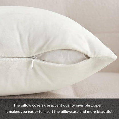 MIULEE Velvet Throw Pillow Covers 12x20 Inch, Pack of 2 - Pure White, Soft Solid Lumbar Decorative Pillow Covers Modern Luxury Home Decor for Spring Couch Sofa Bedroom Livingroom
