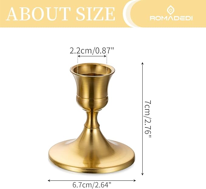 Romadedi Gold Candlestick Candle Holders for Taper, 6 PCS Gold Brass Color Candle Stick Candle Holder for Table Centerpiece, Wedding Reception, Festive Christmas Mantel Decoration or Home Decor