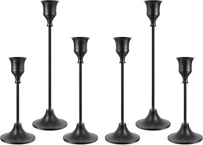 Set of 6 Black Candle Holders for Taper, Vintage Candlestick Holder Decorative Metal Candle Sticks Home Decor Centerpieces for Table Mantel Festive Decorations