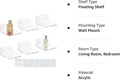 Acrylic Wall Shelves for Storage,Floating Shelf,Acrylic Display Shelves,Ledges for Pop Figures,Plant,Picture Photo for Bedroom Decor Living Room