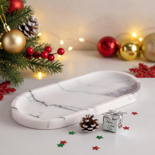 Handcrafted Marble Tray – Bathroom Counter Organizer, Jewelry Tray, Perfume Organizer & Decorative Tray for Vanity Accessories, Coffee Table Decor & Bathroom Countertop (Oval, Leilac)