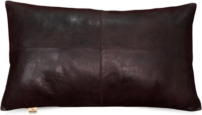 100% Lambskin Leather Pillow Cover - Sofa Cushion Case - Decorative Throw Covers for Living Room & Bedroom, 20x28 Inch - Dark Brown Crunch Plain Pack of 1