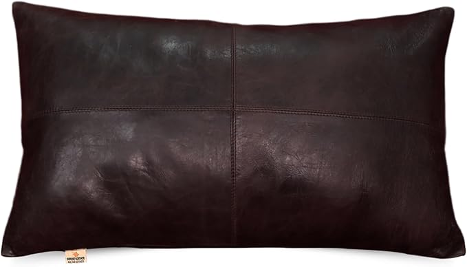 100% Lambskin Leather Pillow Cover - Sofa Cushion Case - Decorative Throw Covers for Living Room & Bedroom, 14x22 Inch - Dark Brown Crunch Plain Pack of 1