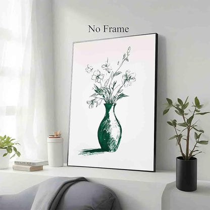 Vintage Floral Wall Art Flower Sketch Abstract Flower Picture Flowers In A Vase Wall Art Engrave Line Canvas Neutral Sketch Minimalist Mid Century Painting Living Room Decor 16x24inch No Frame