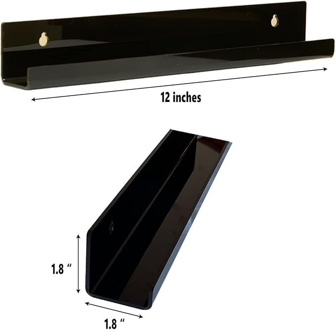 3 Pack Vinyl Record Wall Mount Holder-12 Inch Black Acrylic Shelf For Vinyl Record Display - Floating Book Shelves For Kids Room (Black)