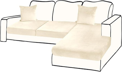 Sectional Couch Covers for 3-Piece Seat Cushion Velvet Separate L Shape Couch Cover Stretch Sofa Slipcover with 2 Pieces Pillowcases Furniture Protector (Sofa 2 Seater + 1 Chaise, Milk White)