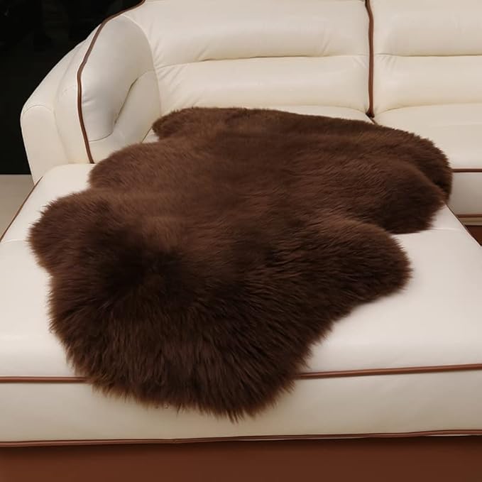 HUAHOO Premium Genuine Sheepskin Rug Brown Real Australia Sheepskin Natural Luxury Fluffy Lambskin Fur Area Rug Seat Covers for Kids Bedroom Sofa Chair Cover Pets Dogs Mat Double Pelt/2' x 3' Brown
