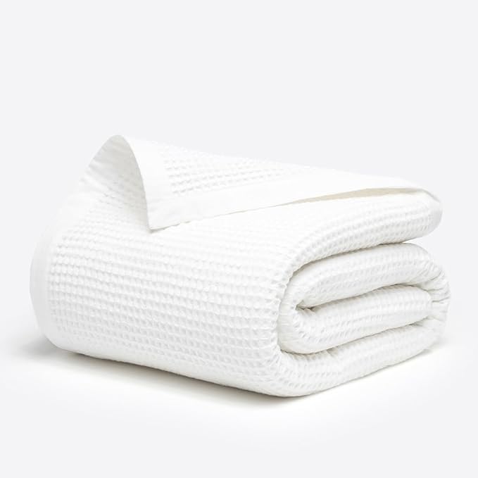 Salt Earth GOTS Certified 100% Organic Cotton Throw Blanket, 108" X 90" Waffle Blankets & Throws for Bed, Throw Blanket for Couch, Modern & Cozy Blanket, All Season, Comfy & Soft Blanket(Snow White)