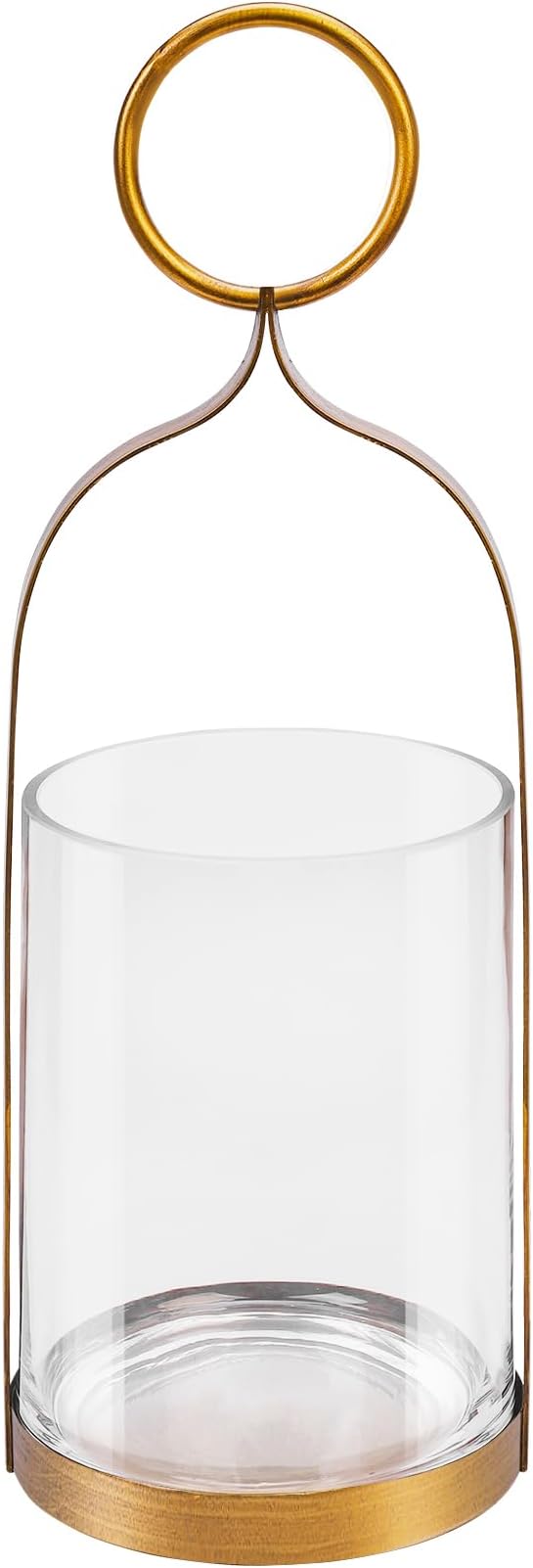 6" Wide Handmade Sturdy Glass Cylinder Jar with Metal Stand in Antique Brass, Display Glass Container for Candles and Plants, Hurricane Lantern, Candle Holder, Industrial, Farmhouse, Outdoor