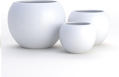 DTY Signature Mount Sherman 19.7''D x 21.7''H Modern Indoor Outdoor Fiberstone Sphere Planter, Durable Round Garden Pot, Weather Resistant, Drainage Hole & Rubber Plug - Large, White